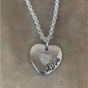 NEW! .925 sterling silver heart pendant with a diamond center LOVE neckl…
